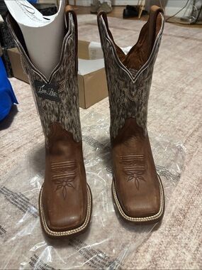Dan Post Brown Leather with Gray Hair-on-Style Western Boots